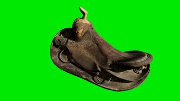 Vintage Horse Saddle on green chromakey background video