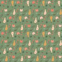 Colorful autumn natural seamless pattern with fruits - pear and apple. Fall endless background. Flat vector illustration.