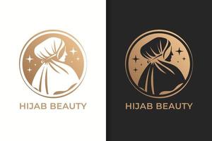 Feminine beauty woman hijab logo and icon template vector