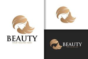 diseño de logotipo femenino de cabello dorado de mujer de belleza vector