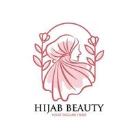 Feminine beauty woman hijab natural line art logo template vector