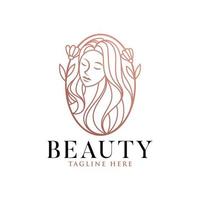 Feminine line art beauty woman natural logo template vector