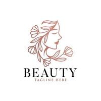Feminine line art beauty women natural logo design template vector