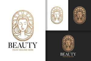 plantilla de vector de icono y logotipo de arte de línea de oro de belleza de mujer femenina