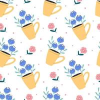 Flowers in cup seamless pattern vector