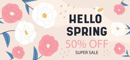 Floral sale banner with blooming peonies vector