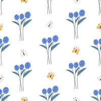 Flowers and butterflies seamless pattern vector