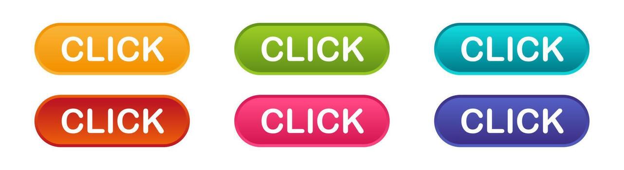 Click set colorful buttons isolated on white background. Click icon. Vector web button. For web sites and banners design. Vector EPS 10. Isolated on white background
