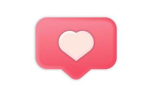 3D social media notification icon with heart symbol like icon vector