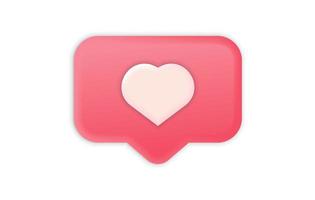 icono de notificación de redes sociales 3d con símbolo de corazón como vector de icono