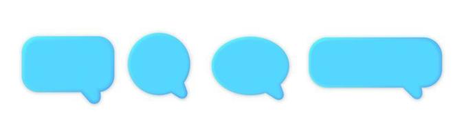 Set of four 3D blue speech bubble icons, isolated on white background. 3D Chat icon set. vector