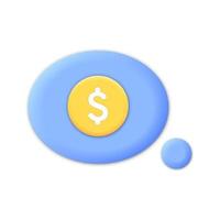 Symbol dollar cash icon blue speech message bubble isolated white background, 3d render illustration vector