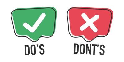 Do and Don't or Good and Bad Icons w Positive and Negative Symbols vector