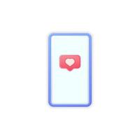 3D cartoon smartphone with like button. Cell phone with like and heart emoji speech bubble. Social media like icon on mobile phone. Isolated vector illustration.