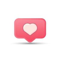 icono de notificación de redes sociales 3d con símbolo de corazón como vector de icono