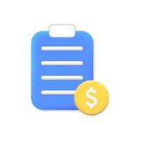 Document payment list. Money coins Check mark. Vector 3d isometric color icon new flat style. Creative illustration, idea for infographics.