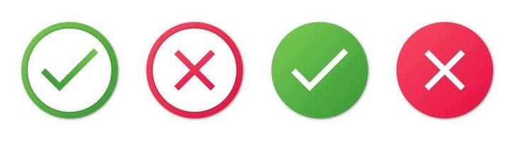 Accepted Rejected, Approved Disapproved, Yes No, Right Wrong, Green Red, Correct False, Ok Not Ok - vector mark symbols in green and red.