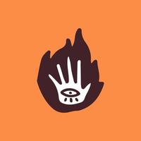 Hand, one eye, and fire, illustration for t-shirt, sticker, or apparel merchandise. With doodle, soft pop, and cartoon style. vector