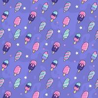 lindo patrón transparente rosa y violeta con polo de helado, paleta, piruleta, estrellas y fondo esckimo.vector para textil, impresión, tela infantil, papel pintado, envoltura. ilustración femenina vector