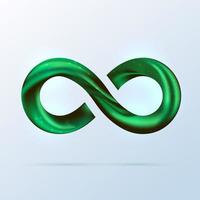 Green fusion swoosh ribbon infinity symbol background with shades. Vector 3d volume illustration on light background. Sparkle Infinity sign, Logo for presentation. Mint neon spiral wavy line.