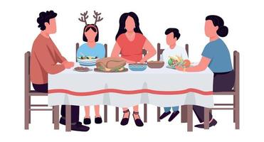 Thanksgiving dinner table semi flat color vector characters