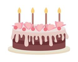 pastel de cumpleaños con decoraciones objeto de vector de color semi plano