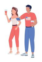 Couple in patriotic clothing semi flat color vector characters