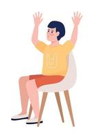 Boy with his hands up semi flat color vector character