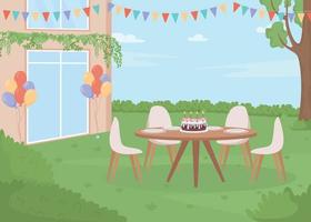 Backyard birthday party flat color vector illustration