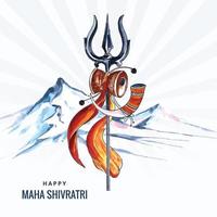 Happy maha shivratri card with trisulam a hindu festival and mountain background vector