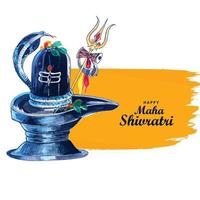 Beautiful happy maha shivratri greeting card with shivling background vector