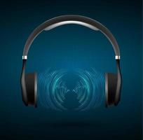 Sound waves oscillating dark light. earphone vector