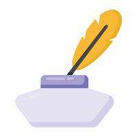 Feather and bottle denoting flat icon of quill ink vector