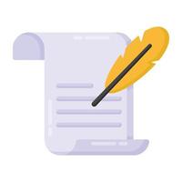 Feather with paper denoting flat icon of quill paper vector