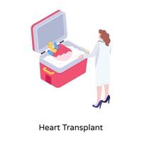Heart transplant illustration, isometric vector download