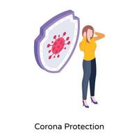 A corona protection illustration in modern isometric design vector