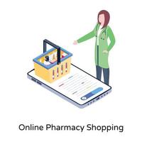 An online pharmacy shopping isometric vector design