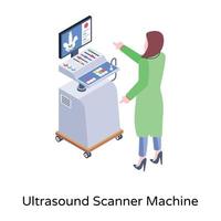 una máquina de escáner de ultrasonido descarga de vector isométrica