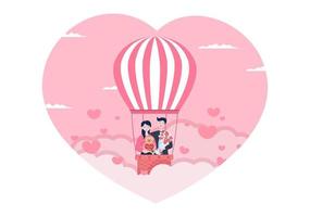 feliz día de san valentín ilustración de diseño plano que se conmemora el 17 de febrero con oso de peluche, globo aerostático y regalo para la tarjeta de felicitación de amor vector