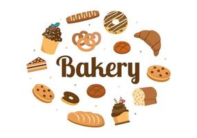 Bakery Shop That Sells Various Types of Bread such as White Bread, Pastry and Others All Baked in Flat Background for Poster Illustration vector