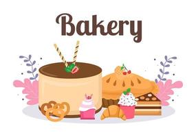 Bakery Shop That Sells Various Types of Bread such as White Bread, Pastry and Others All Baked in Flat Background for Poster Illustration vector