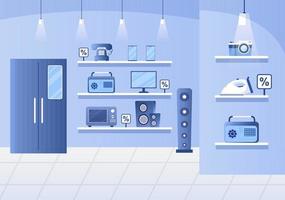 Electronics Store that Sells Computers, TV, Cellphones and Buying Home Appliance Product in Flat Background Illustration for Poster or Banner vector