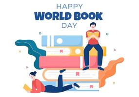 ilustración de fondo de dibujos animados plana del día mundial del libro. pila de libros para leer, aumentar la comprensión y el conocimiento adecuado para papel tapiz o afiche vector