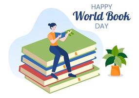 ilustración de fondo de dibujos animados plana del día mundial del libro. pila de libros para leer, aumentar la comprensión y el conocimiento adecuado para papel tapiz o afiche vector