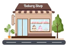 Bakery Shop Building That Sells Various Types of Bread such as White Bread, Pastry and Others All Baked in Flat Background for Poster Illustration vector