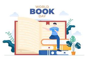 ilustración de fondo de dibujos animados plana del día mundial del libro. pila de libros para leer, aumentar la comprensión y el conocimiento adecuado para papel tapiz o afiche vector