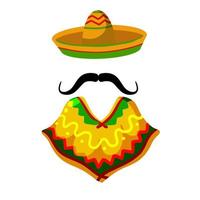 Poncho. Red and orange Mexican Cape. National dress. Latin costume. vector