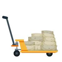 Platform trolley and Handcart with burlap bag. Stack of sack, cargo and goods vector