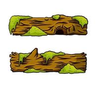 Vector brown log with green moss. Building wood material