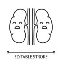 Sad human kidneys linear icon. Unhealthy urinary tract. Thin line illustration. Urinary system disease. Contour symbol. Vector isolated outline drawing. Editable stroke